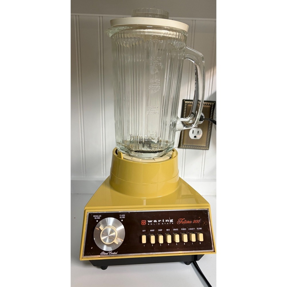 Vintage Waring Solid State Futura 900 Blender Yellow Glass Jar 8 Speed WORKS
